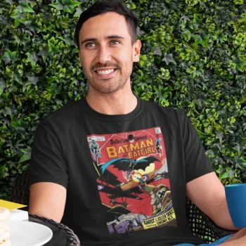 Enemy Ace vintage graphic t-shirt worn on model, featuring Detective Comics #404 cover artwork