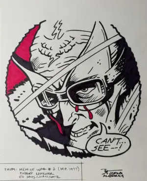 Jarrod Alberich Enemy Ace panel re-creation, Bristol paper, pen ink and color marker