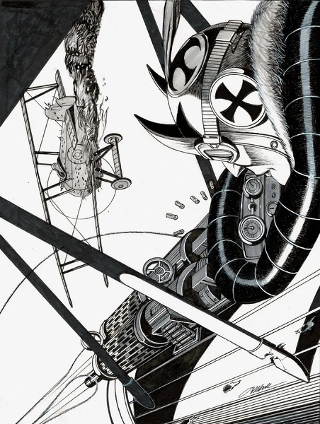 David Michael Beck original Enemy Ace commission sketch, August 2022, pen and ink on Bristol board