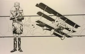 Drew Moss original Enemy Ace commission illustration, 2016, pen and ink