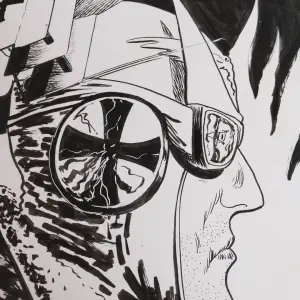 Chuck Forsman original Enemy Ace commission illustration detail, 2017, pen and ink