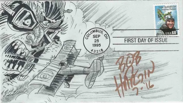 Bob C. Hardin Enemy Ace sketch on historic postal envelope, 2016