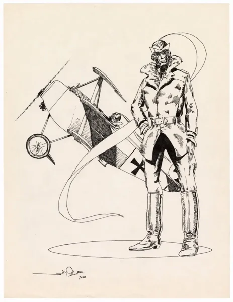 Joe Kubert original Enemy Ace character pin-up, 1968