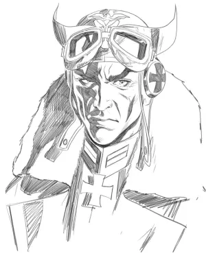 Mike McKone original Enemy Ace commission sketch, pencil on paper