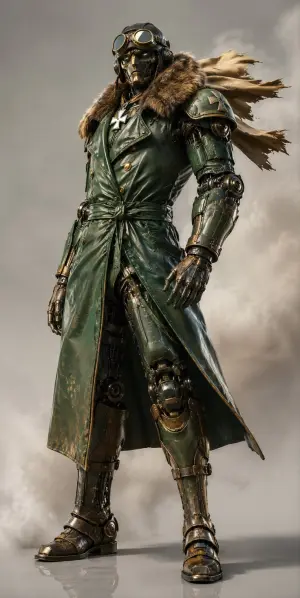 Josue Mendoza AI-generated Enemy Ace digital artwork, 2023, steampunk android portrait