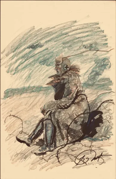 George Pratt preliminary sketch of Enemy Ace created during War Idyll production