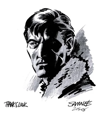 Chris Samnee original Enemy Ace commission sketch, February 2008, pen and ink portrait