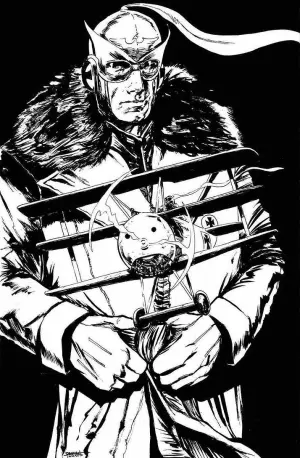 Damien Torres original Enemy Ace commission pin-up, June 2021, pen and ink
