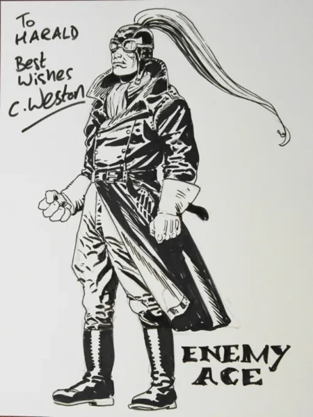 Chris Weston original Enemy Ace commission, full-body ink on board