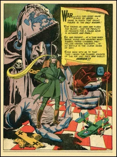 DC Comics 1968 "Plumed Knights of the Air" house advertisement for Enemy Ace, art by Joe Kubert, lettered by Ira Schnapp